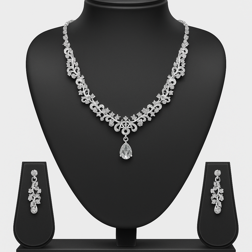 Anti-Tarnish Radium Plated Crystal Necklace Set