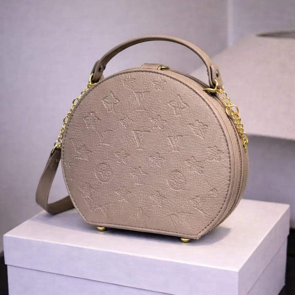 Mocha Monogram Canteen Crossbody – Premium Vegan Leather Circular Statement Bag