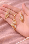 Dazzling Waterfall Zirconia Pendant & Earrings Set | Premium Gold Plated Luxury