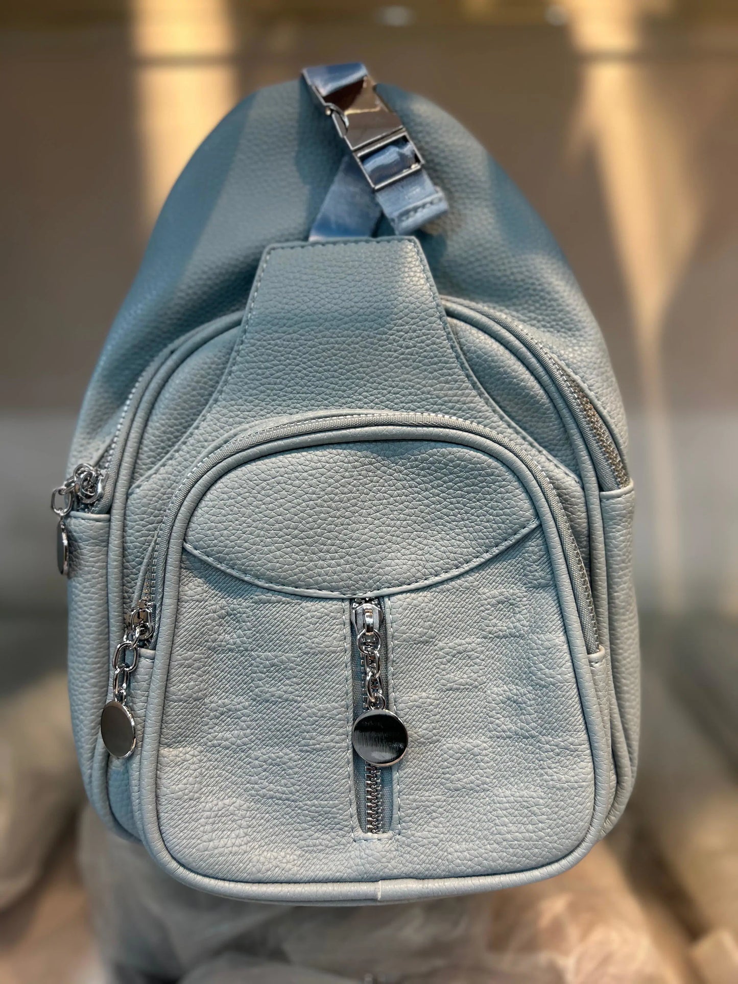 Premium Soft Vegan Leather Chest Bag – Serene Sky Blue Crossbody Sling for Travel & Daily Wear