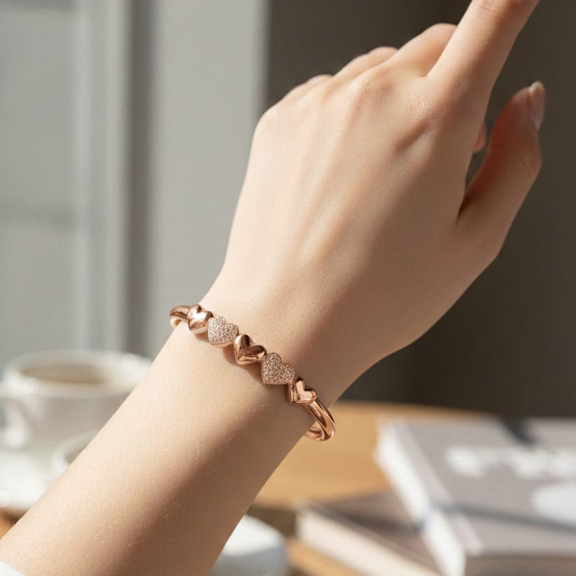 Signature Rose-Toned Multi-Heart Bracelet – Premium Edition