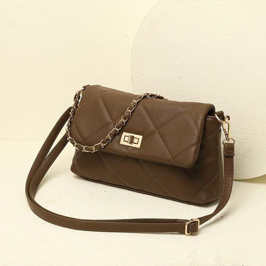 Quilted Vegan Faux Leather Cushion Bag Coffee