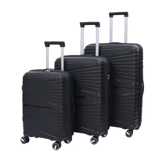 Vayaa 02 Black Luggage Set: Durable & Secure PP Trolley with 7-Year Warranty