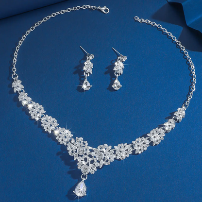Anti-Tarnish Radium Plated Floral Crystal Necklace Set