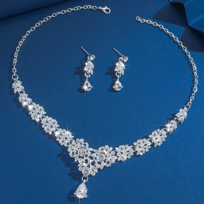 Anti-Tarnish Radium Plated Floral Crystal Necklace Set