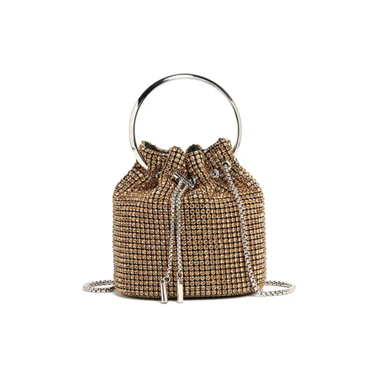 Dazzling Golden Rhinestone Potli Clutch Bag with Kada Handle & Sling