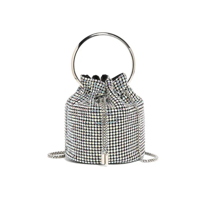 Dazzling Silver Rhinestone Potli Clutch Bag with Kada Handle & Sling