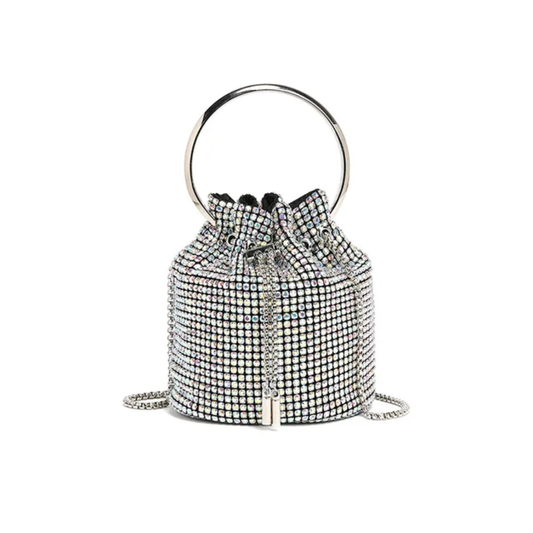 Dazzling Silver Rhinestone Potli Clutch Bag with Kada Handle & Sling