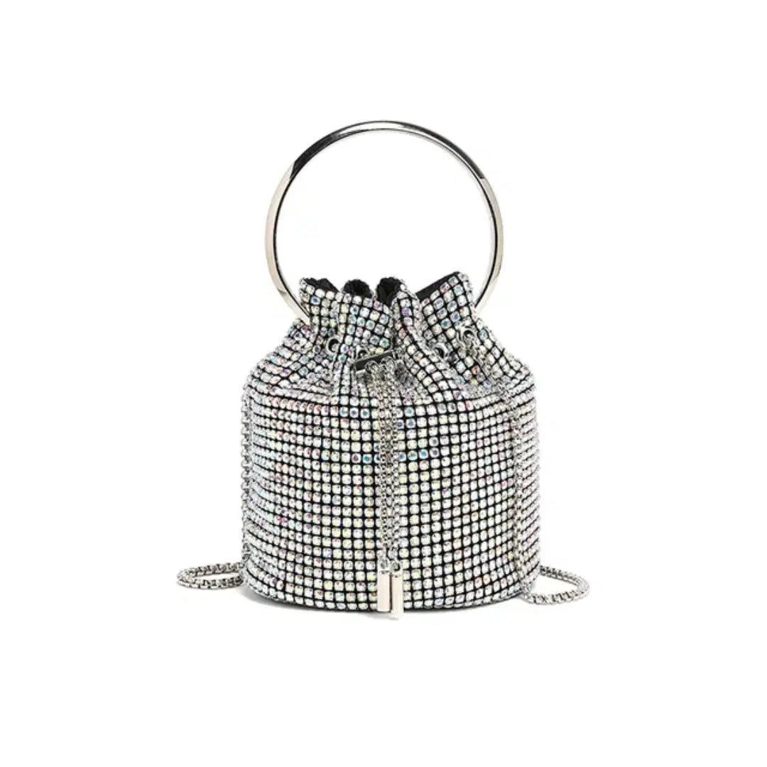 Dazzling Silver Rhinestone Potli Clutch Bag with Kada Handle & Sling