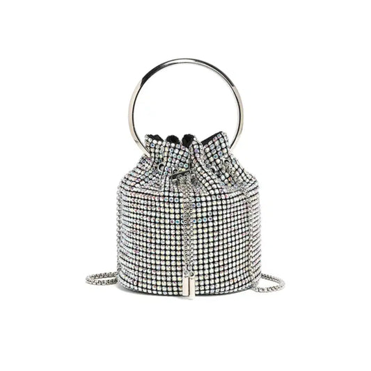 Dazzling Silver Rhinestone Potli Clutch Bag with Kada Handle & Sling