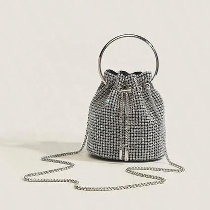 Dazzling Silver Rhinestone Potli Clutch Bag with Kada Handle & Sling