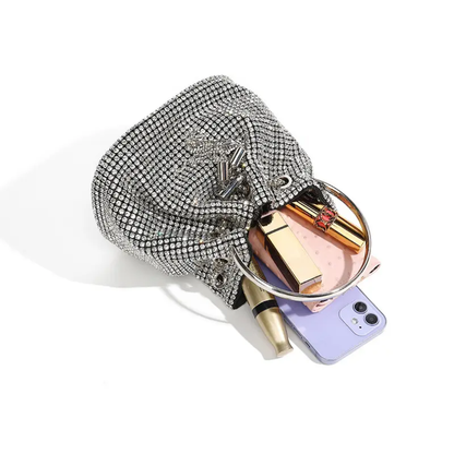 Dazzling Silver Rhinestone Potli Clutch Bag with Kada Handle & Sling