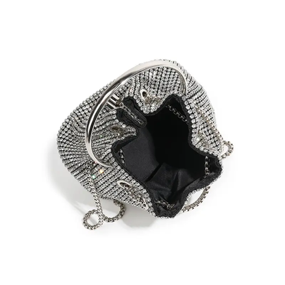 Dazzling Silver Rhinestone Potli Clutch Bag with Kada Handle & Sling