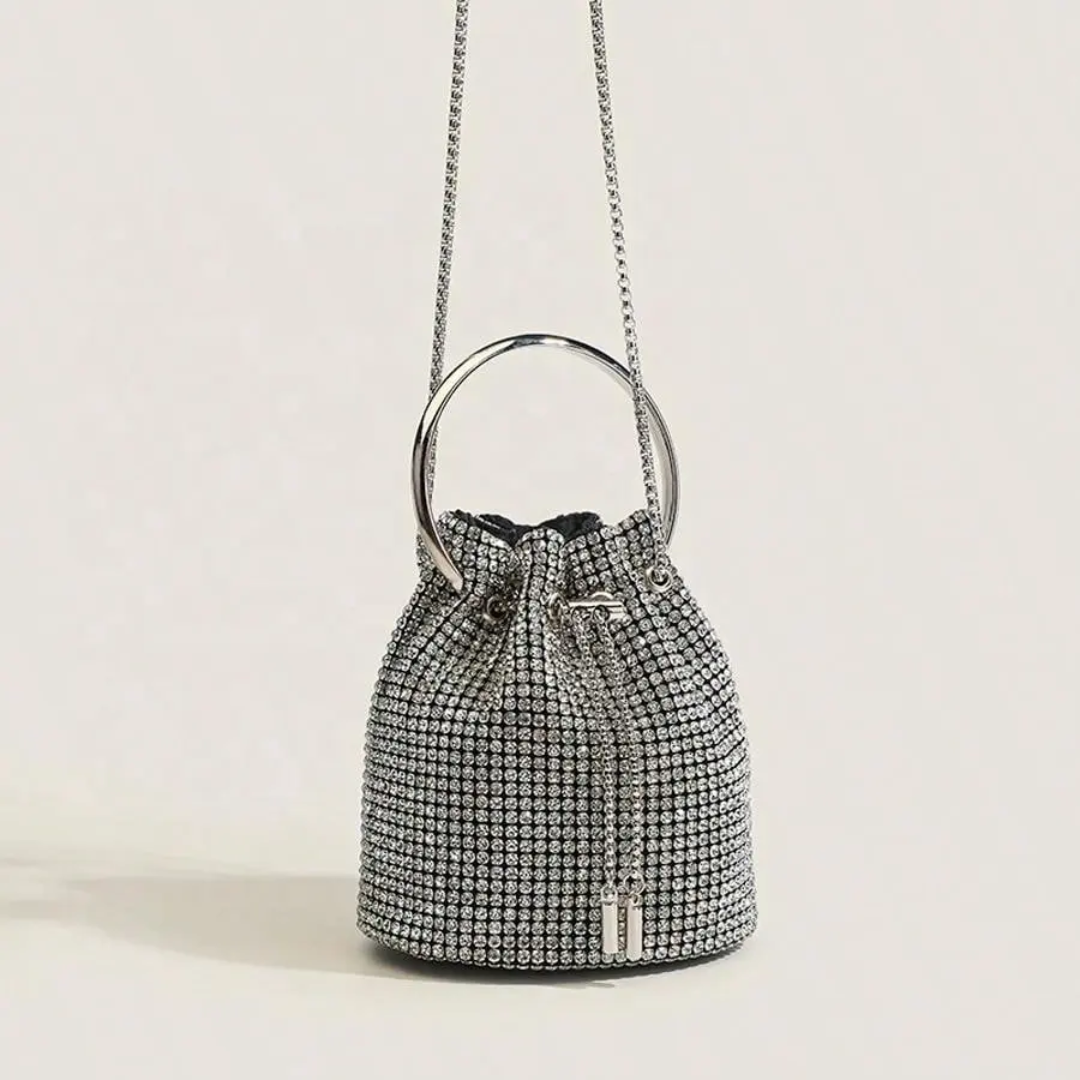 Dazzling Silver Rhinestone Potli Clutch Bag with Kada Handle & Sling
