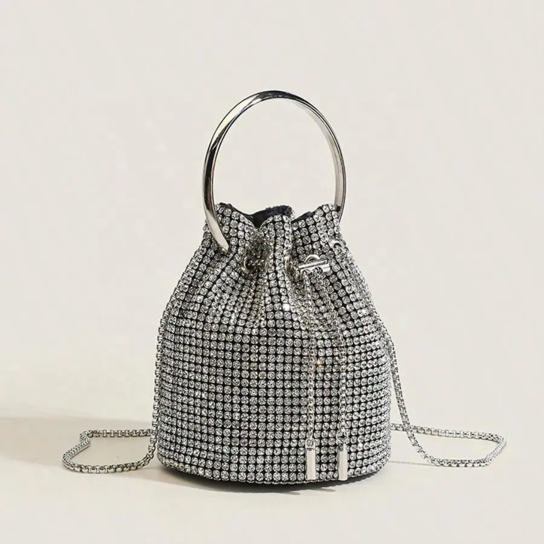 Dazzling Silver Rhinestone Potli Clutch Bag with Kada Handle & Sling