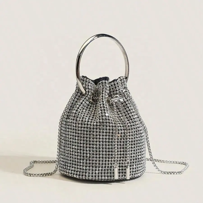 Dazzling Silver Rhinestone Potli Clutch Bag with Kada Handle & Sling