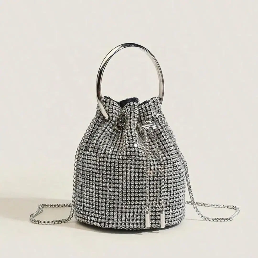 Dazzling Silver Rhinestone Potli Clutch Bag with Kada Handle & Sling