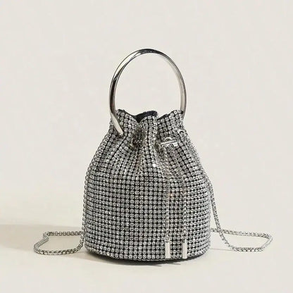 Dazzling Silver Rhinestone Potli Clutch Bag with Kada Handle & Sling