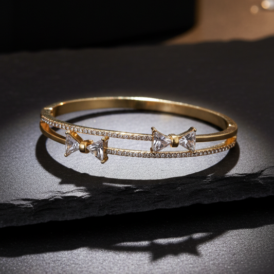 Premium Double Bow Anti Tarnish Designer Adjustable Bracelet Gold