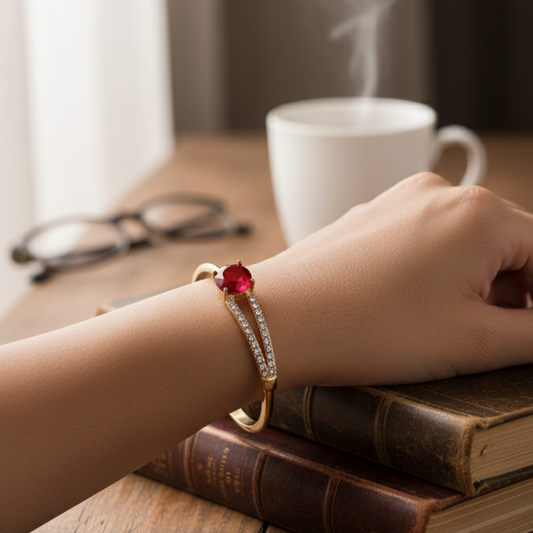 Premium Radiance Ruby Anti Tarnish Designer Adjustable Bracelet Gold