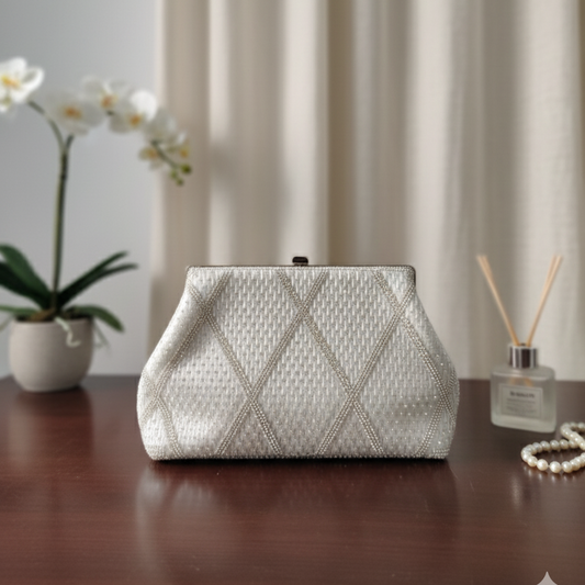 The Opulent Beaded Clutch Silver