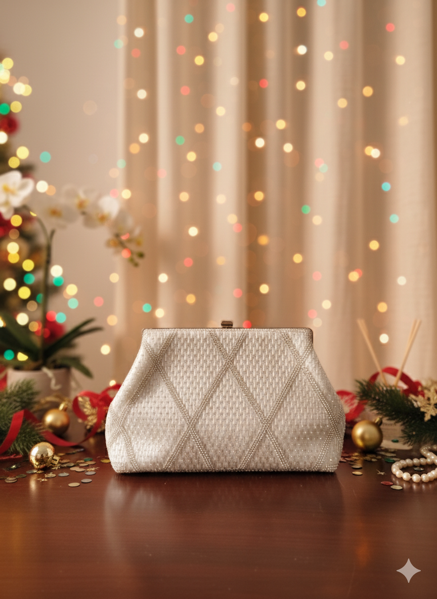 The Opulent Beaded Clutch Silver
