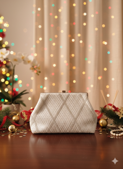 The Opulent Beaded Clutch Silver