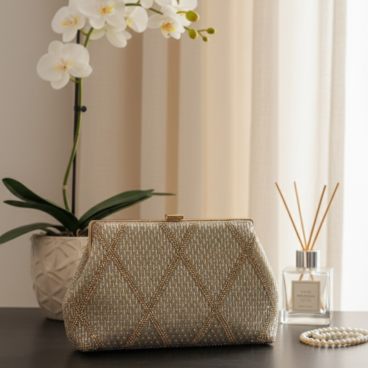 The Opulent Beaded Clutch Golden