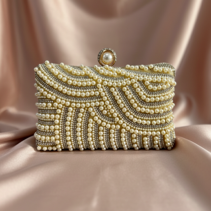 Gold Pearl Embellished Party Clutch with Sling and Kada