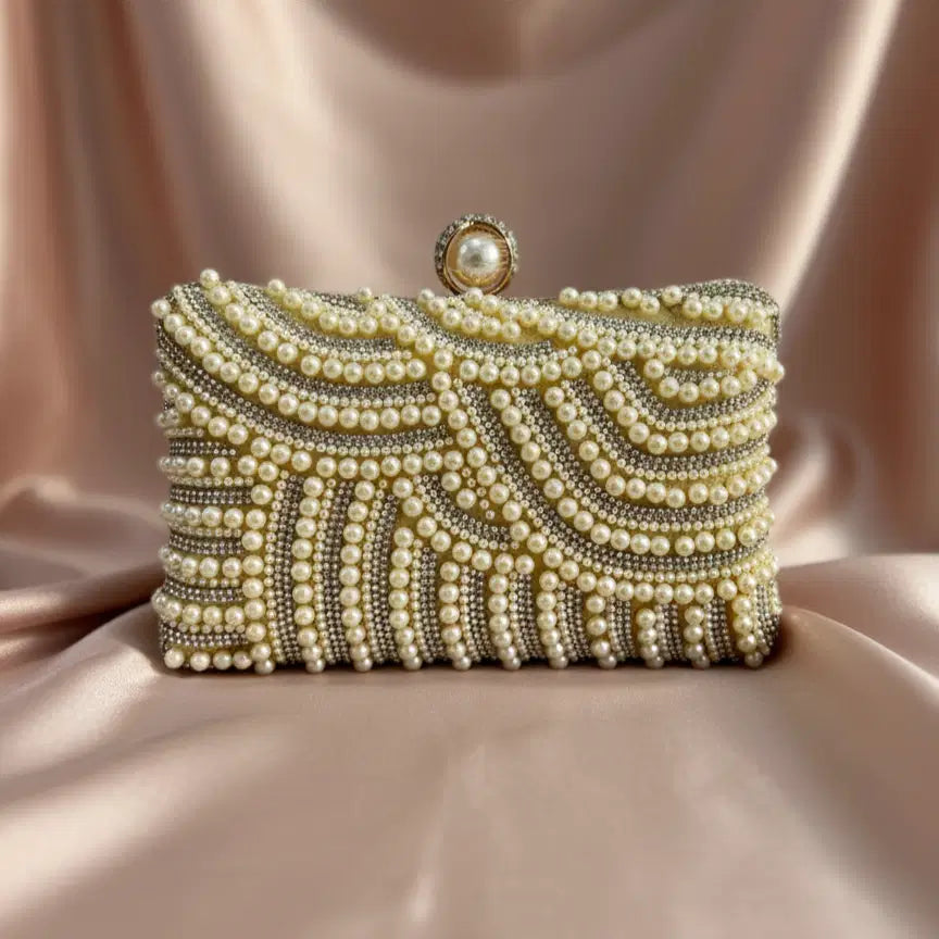 Gold Pearl Embellished Party Clutch with Sling and Kada