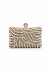 Champaign Pearl Embellished Party Clutch with Sling and Kada