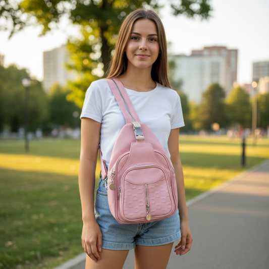 Premium Soft Vegan Leather Chest Bag – Chic Pink Crossbody Sling for Travel & Daily Wear
