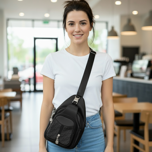 Premium Soft Vegan Leather Chest Bag – Sleek Onyx Black Crossbody Sling for Travel & Daily Wear