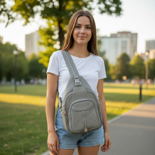 Premium Soft Vegan Leather Chest Bag – Versatile Ash Grey Crossbody Sling for Travel & Daily Wear