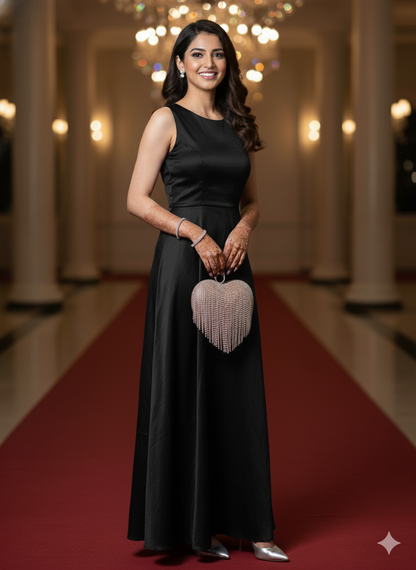 Rose Gold Dazzle Heart Clutch | Crystal Fringe Party Handbag