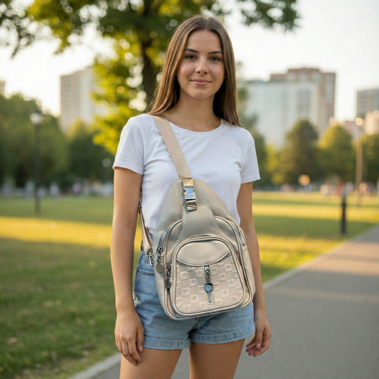 Premium Soft Vegan Leather Chest Bag – Elegant Sand Beige Crossbody Sling for Travel & Daily Wear