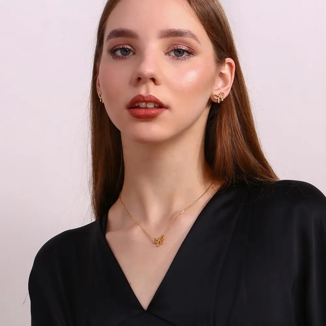 Aura Bow | Premium Korean-Inspired Pendant & Earrings Set