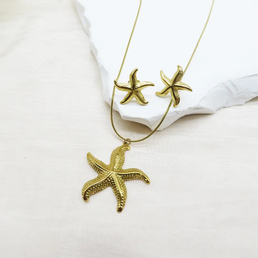 Ocean Muse | Premium Korean-Inspired Starfish Pendant & Earrings Set