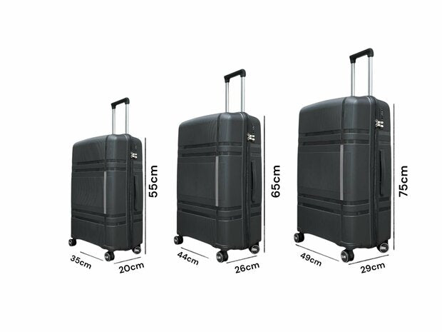 Vayaa 01 Black Luggage Set: Durable & Secure PP Trolley with 7-Year Warranty