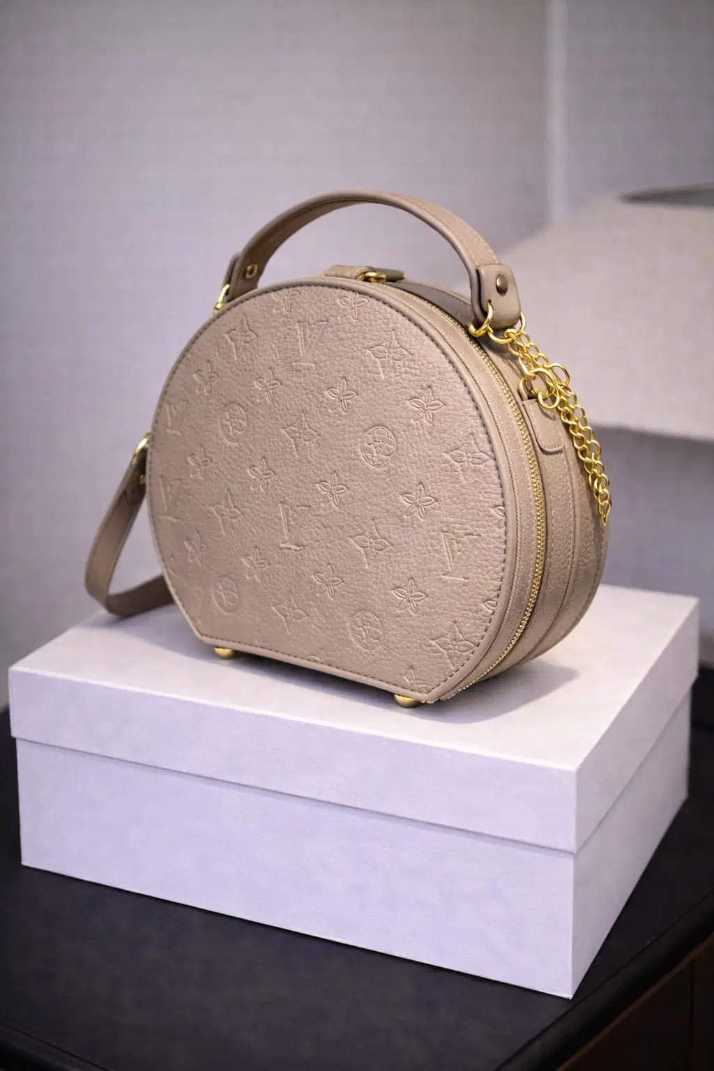 Mocha Monogram Canteen Crossbody – Premium Vegan Leather Circular Statement Bag