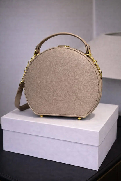 Mocha Monogram Canteen Crossbody – Premium Vegan Leather Circular Statement Bag