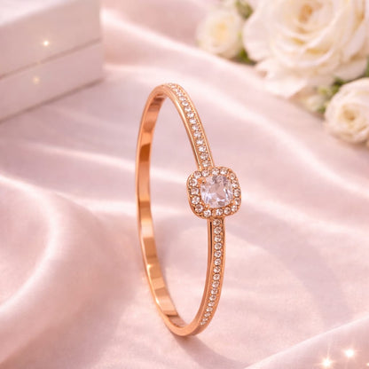 The Classic Choice: "Royal Halo" Premium Solitaire Bangle –Rose Gold