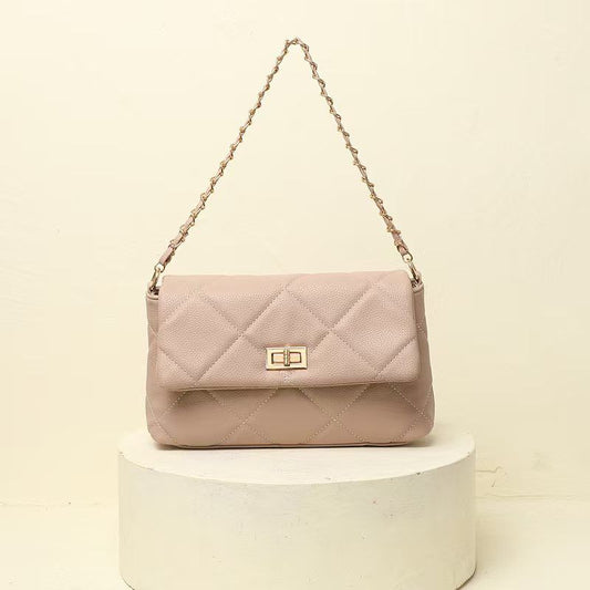 Quilted Vegan Faux Leather Cushion Bag Pink
