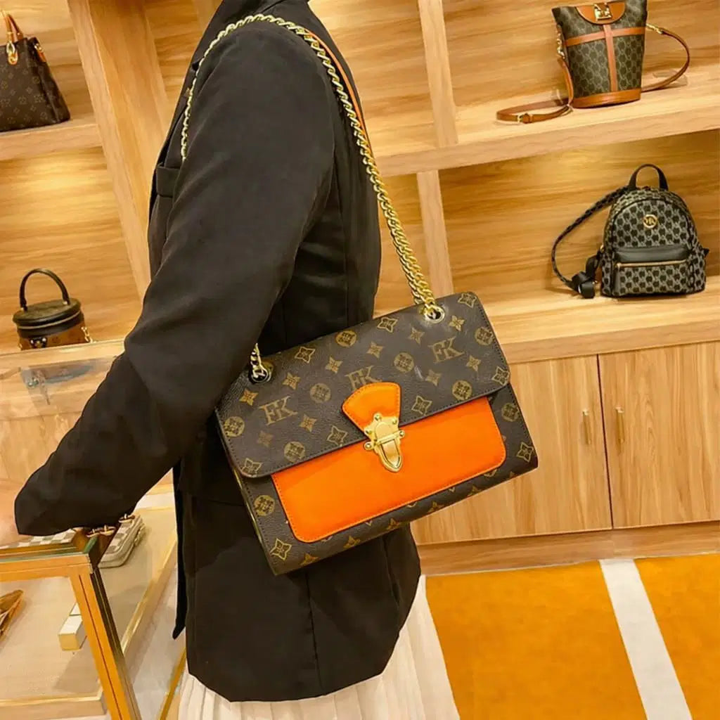 Monogram Heritage Flap Bag – Crimson Orange & Cocoa