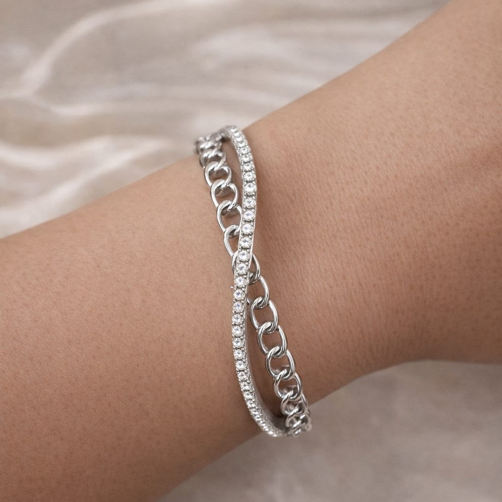Silver-Tone Linked Infinity Bangle | Water-Resistant & Non-Allergic