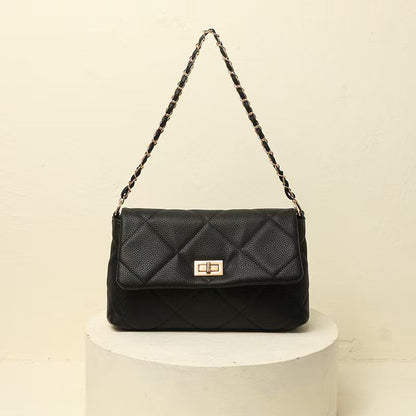 Quilted Vegan Faux Leather Cushion Bag Black