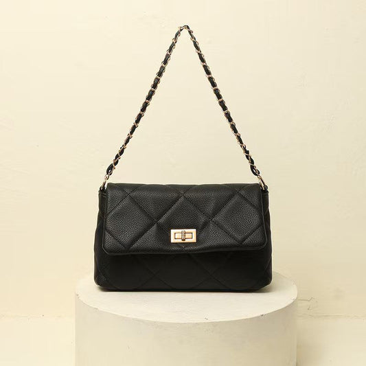 Quilted Vegan Faux Leather Cushion Bag Black