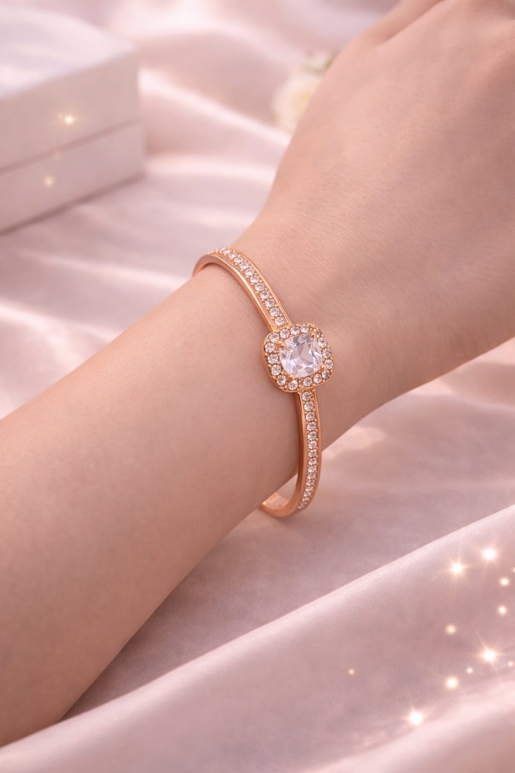 The Classic Choice: "Royal Halo" Premium Solitaire Bangle –Rose Gold