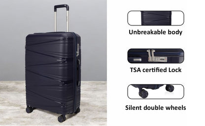Vayaa 02 Black Luggage Set: Durable & Secure PP Trolley with 7-Year Warranty