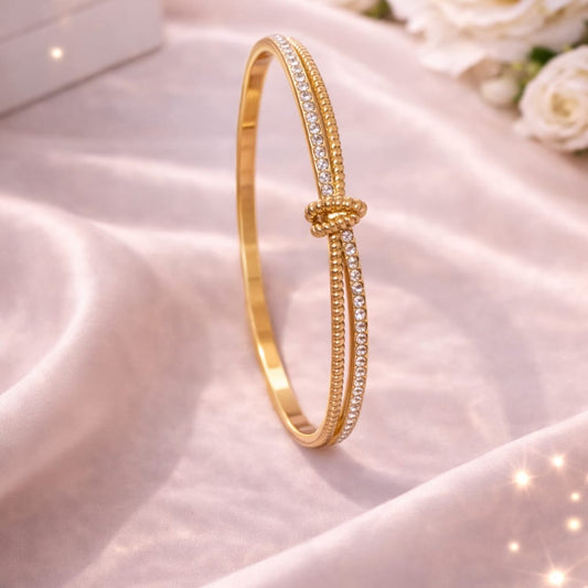 Eternal Bond Double-Band Love Knot Bangle Gold